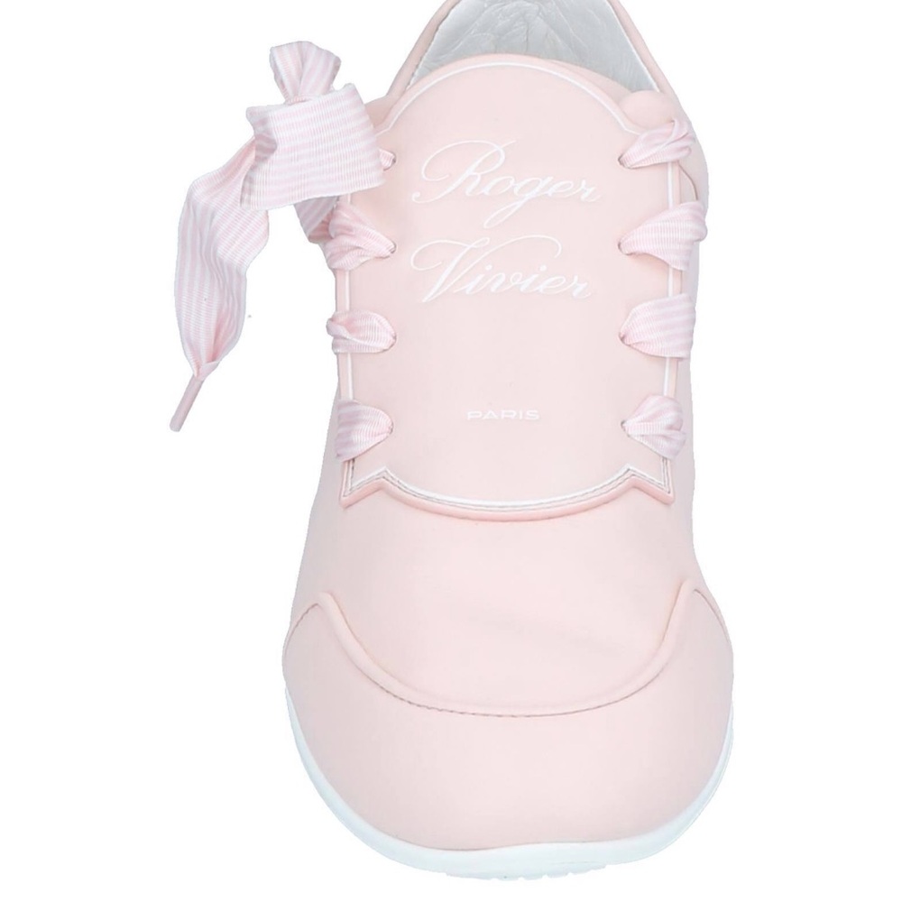 Roger Vivier Etiquette Pink Ribbon Lace Leather Sneakers Luxury Designer Shoes